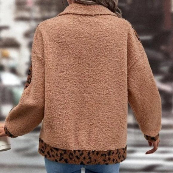 faux fur shearling Teddy Jacket Coat overcoat Leopard Printed - Picture 5 of 5